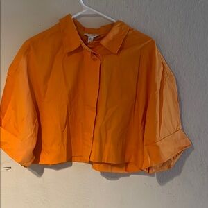 Topshop Orange Puff Sleeve Button Down Shirt